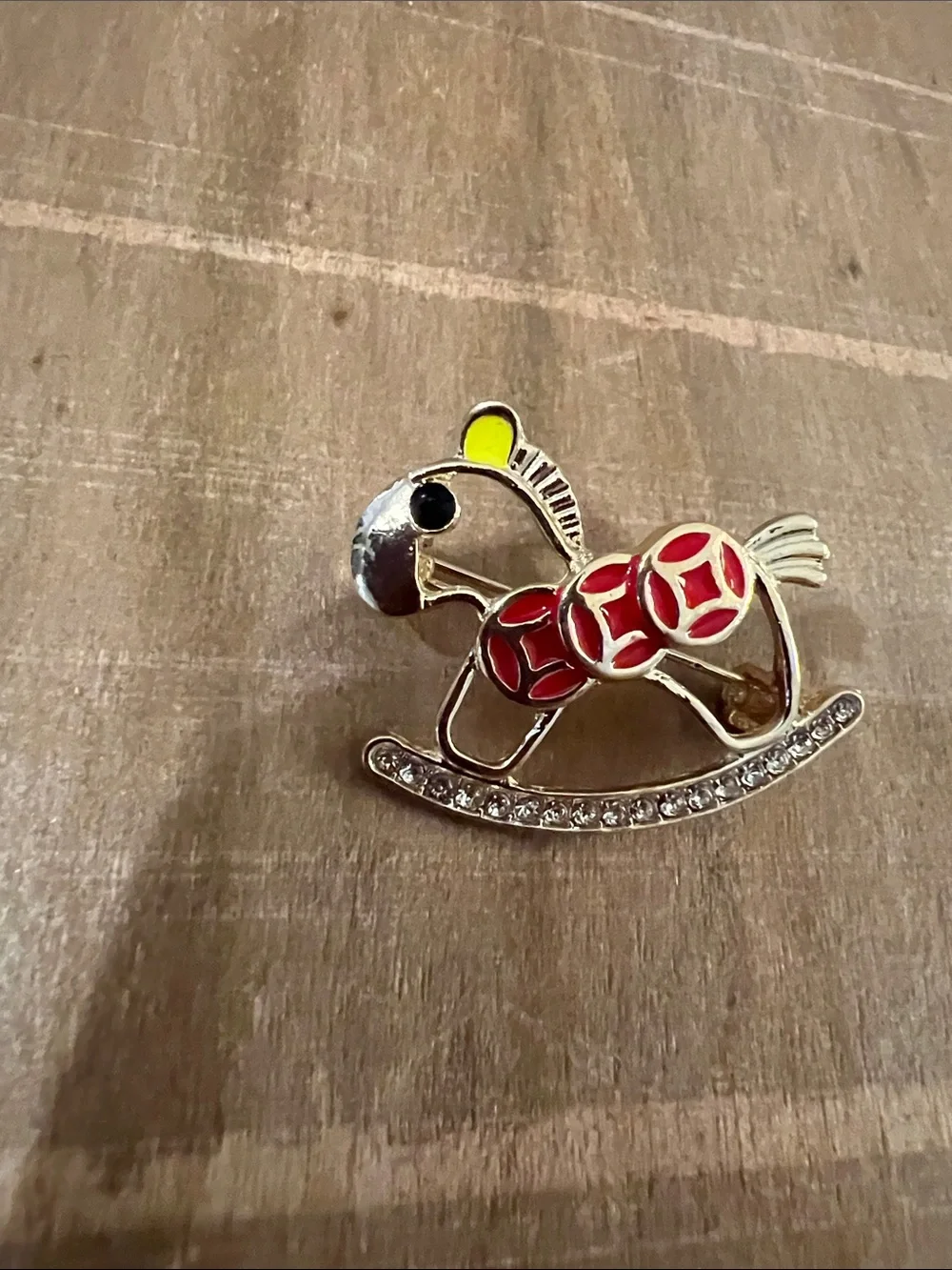 3/$18 Red Enamel Rocking Horse Kids Brooch Pin - Lot 462
